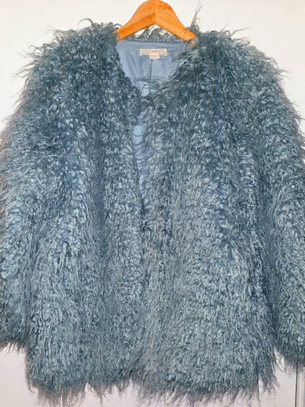 Vintage Y2K Shaggy Fuzzy Knit Cardigan Coat Blue Gray Oversized